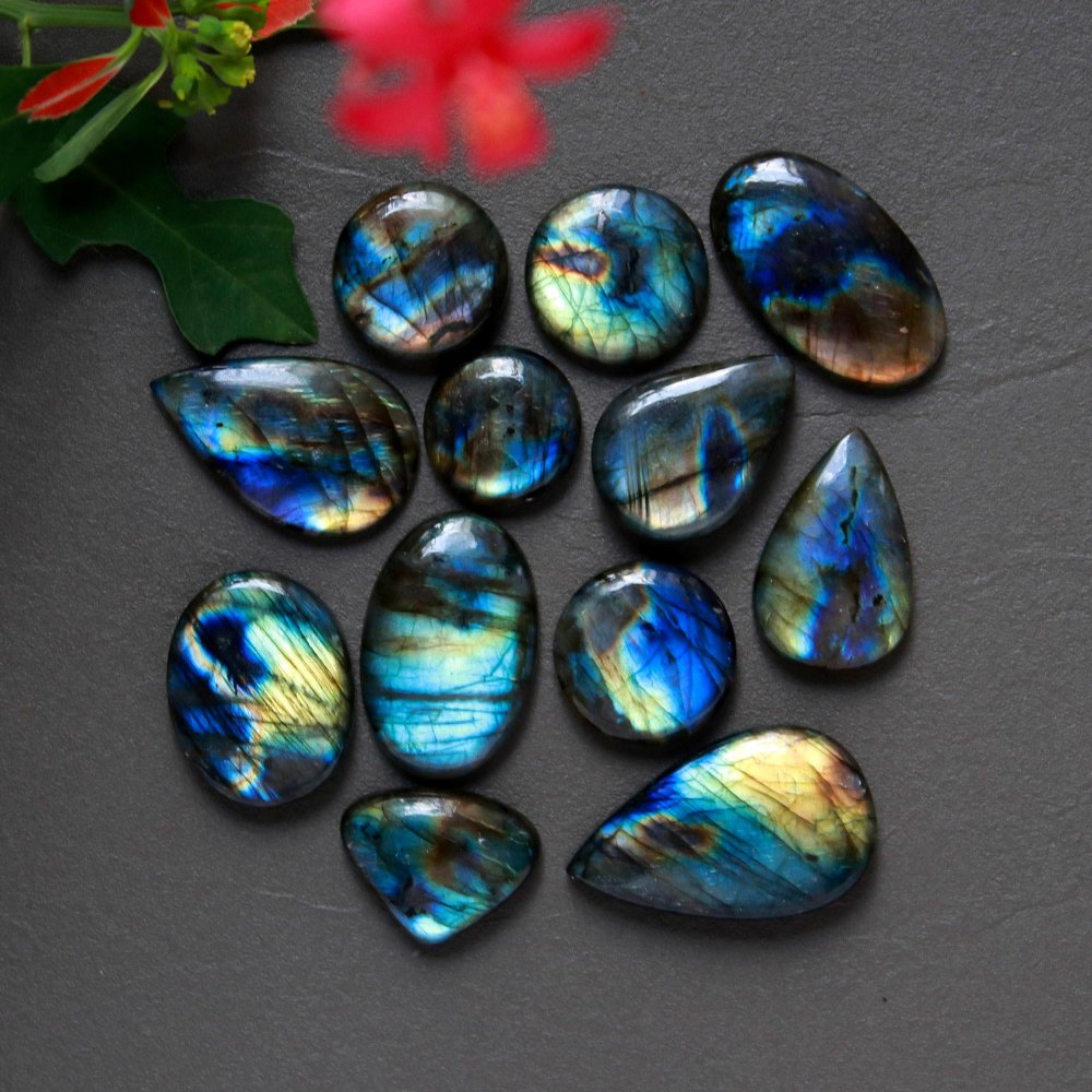 12 Pcs 236 Cts  Natural Labradorite Cabochon Loose Gemstone Jewelry Wire Wrapped Pendant Semi-Precious Healing Crystal Lot 15x15-31x19mm #12904