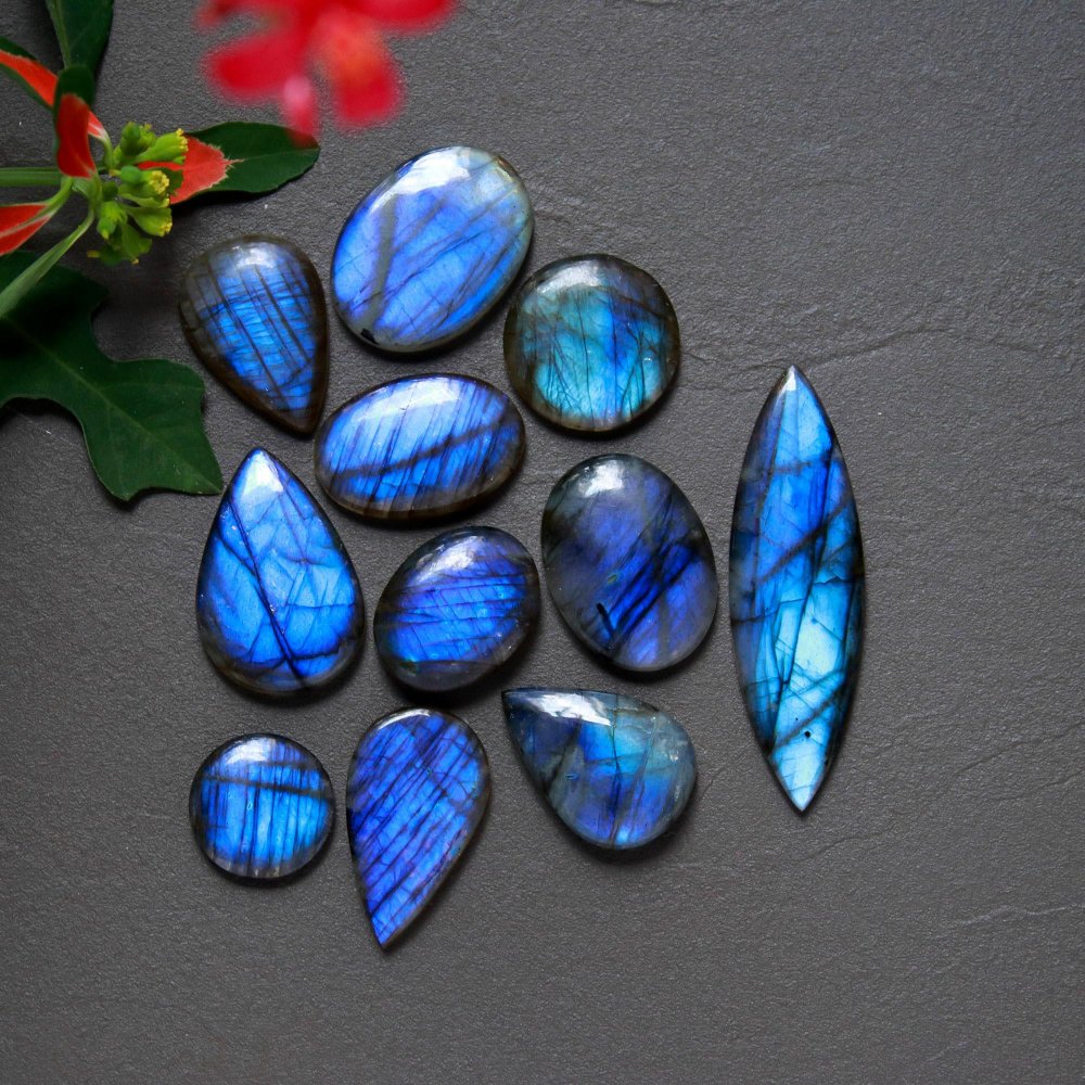 11 Pcs 188 Cts  Natural Labradorite Cabochon Loose Gemstone Jewelry Wire Wrapped Pendant Semi-Precious Healing Crystal Lot 15x15-50x15mm #12905