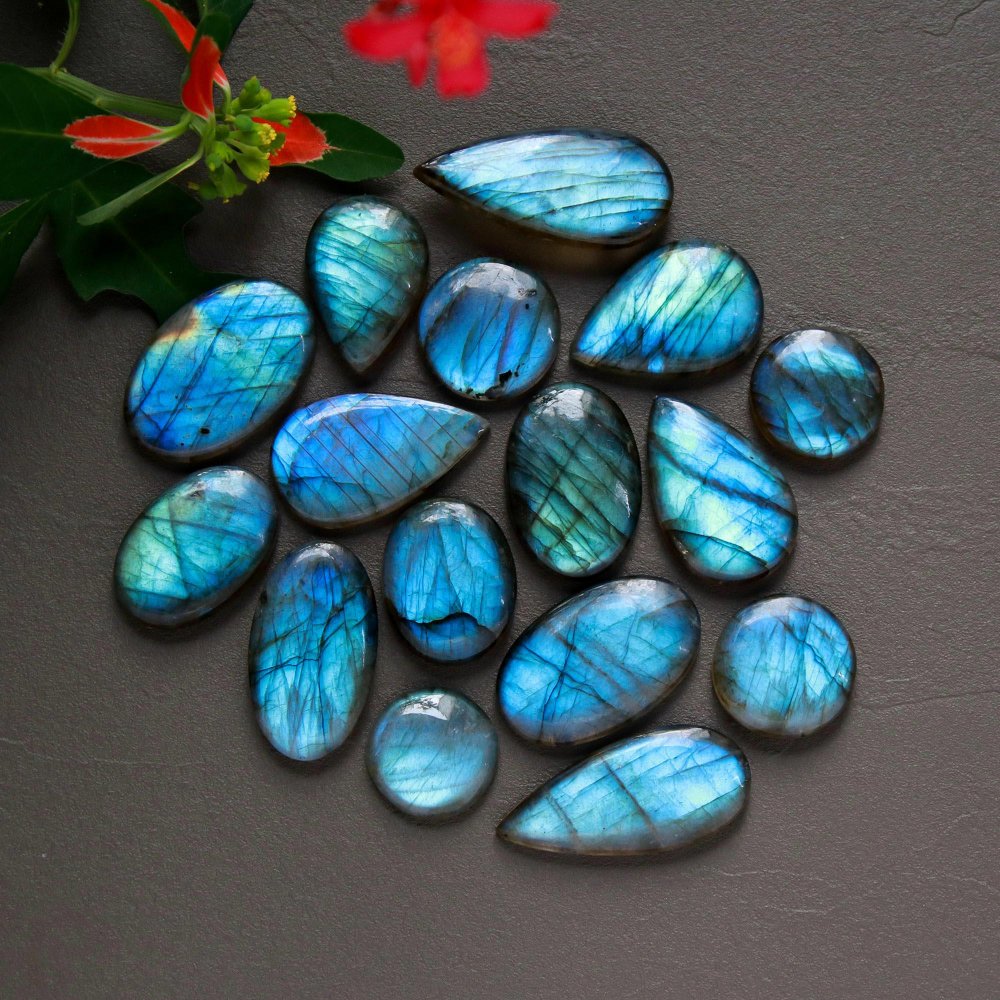 16 Pcs 274 Cts  Natural Labradorite Cabochon Loose Gemstone Jewelry Wire Wrapped Pendant Semi-Precious Healing Crystal Lot 16x16-33x16mm #12907