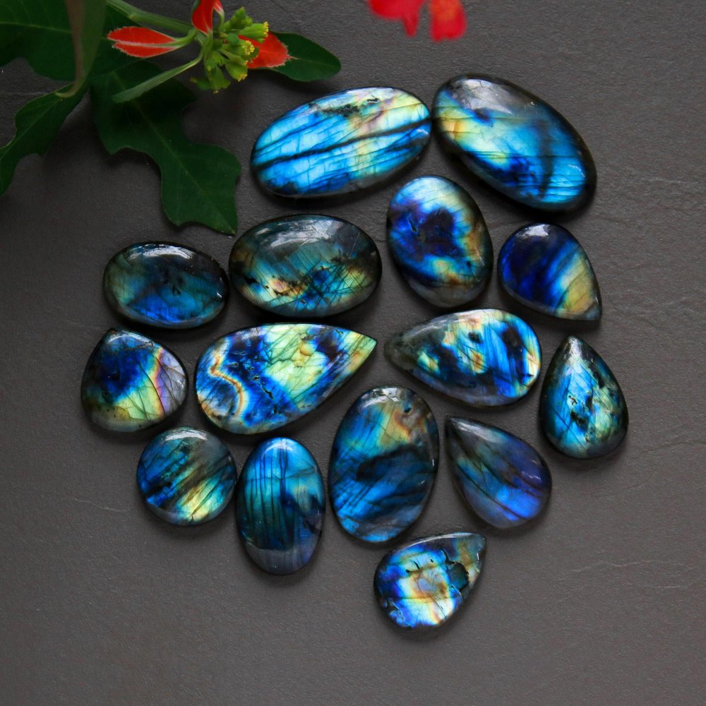 15 Pcs 313 Cts  Natural Labradorite Cabochon Loose Gemstone Jewelry Wire Wrapped Pendant Semi-Precious Healing Crystal Lot 17x17-34x19mm #12909