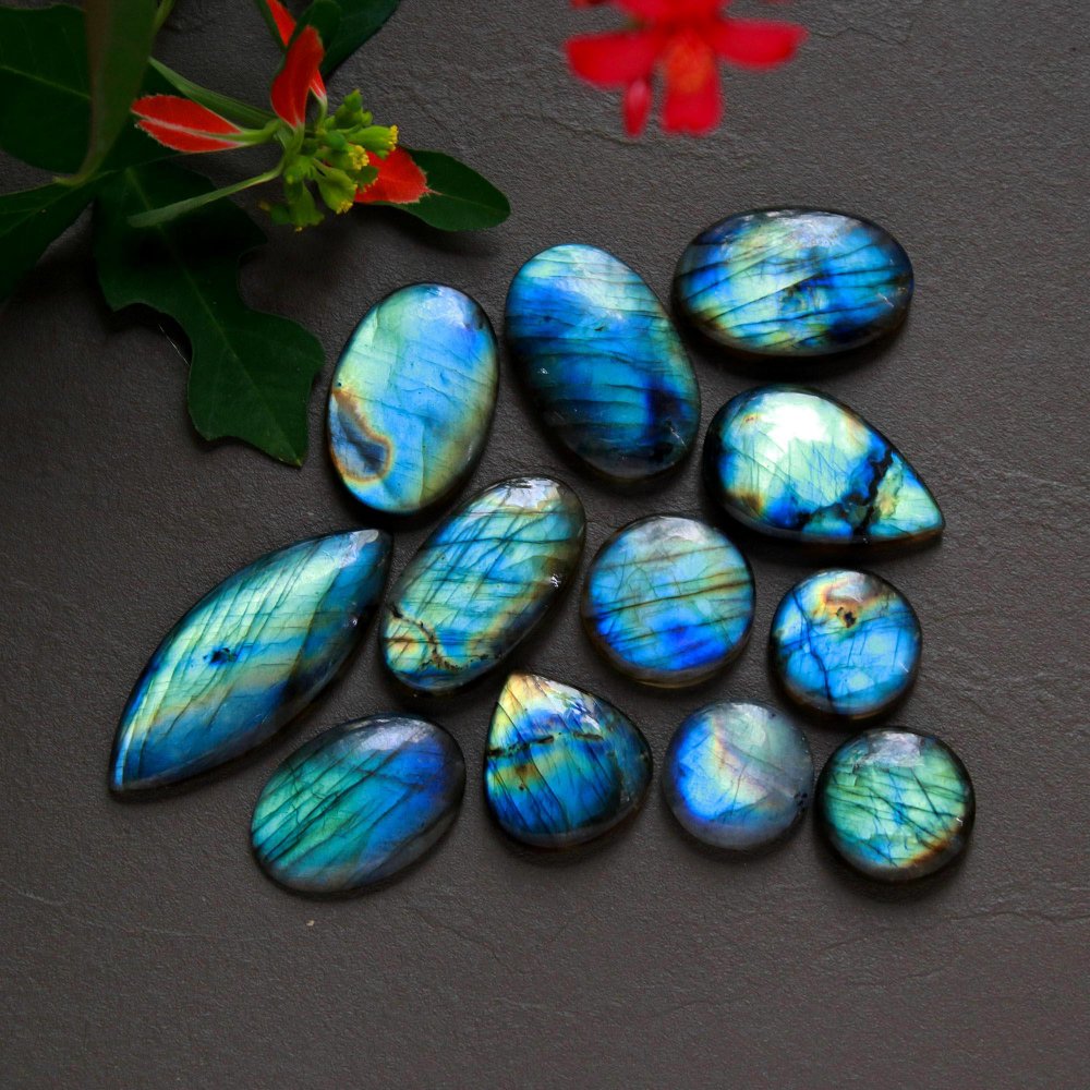 12 Pcs 206 Cts  Natural Labradorite Cabochon Loose Gemstone Jewelry Wire Wrapped Pendant Semi-Precious Healing Crystal Lot 15x15-40x16mm #12910