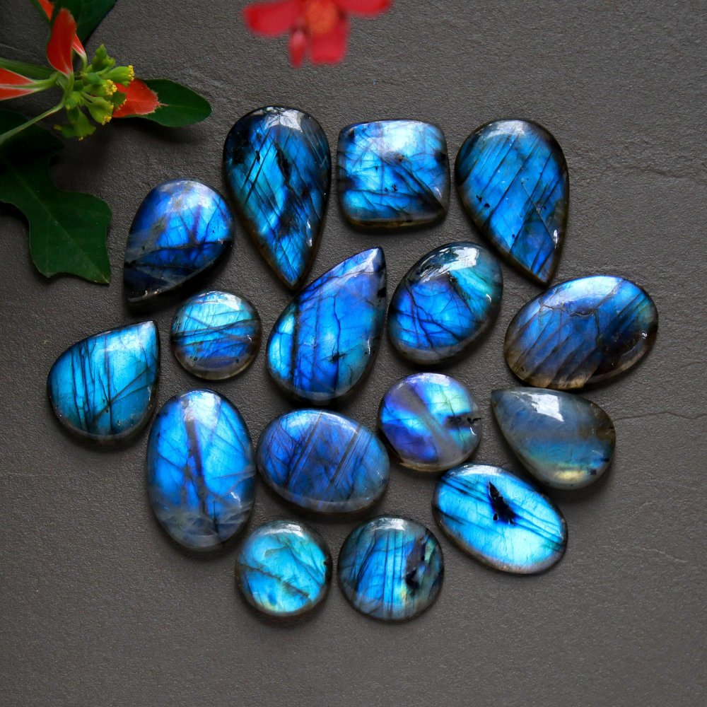 16 Pcs 272 Cts  Natural Labradorite Cabochon Loose Gemstone Jewelry Wire Wrapped Pendant Semi-Precious Healing Crystal Lot 15x15-32x18mm #12911