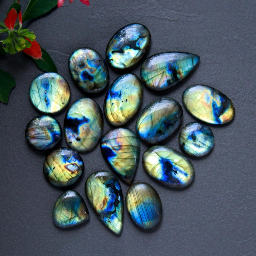 16 Pcs 278 Cts  Natural Labradorite Cabochon Loose Gemstone Jewelry Wire Wrapped Pendant Semi-Precious Healing Crystal Lot 15x15-30x16mm #12913