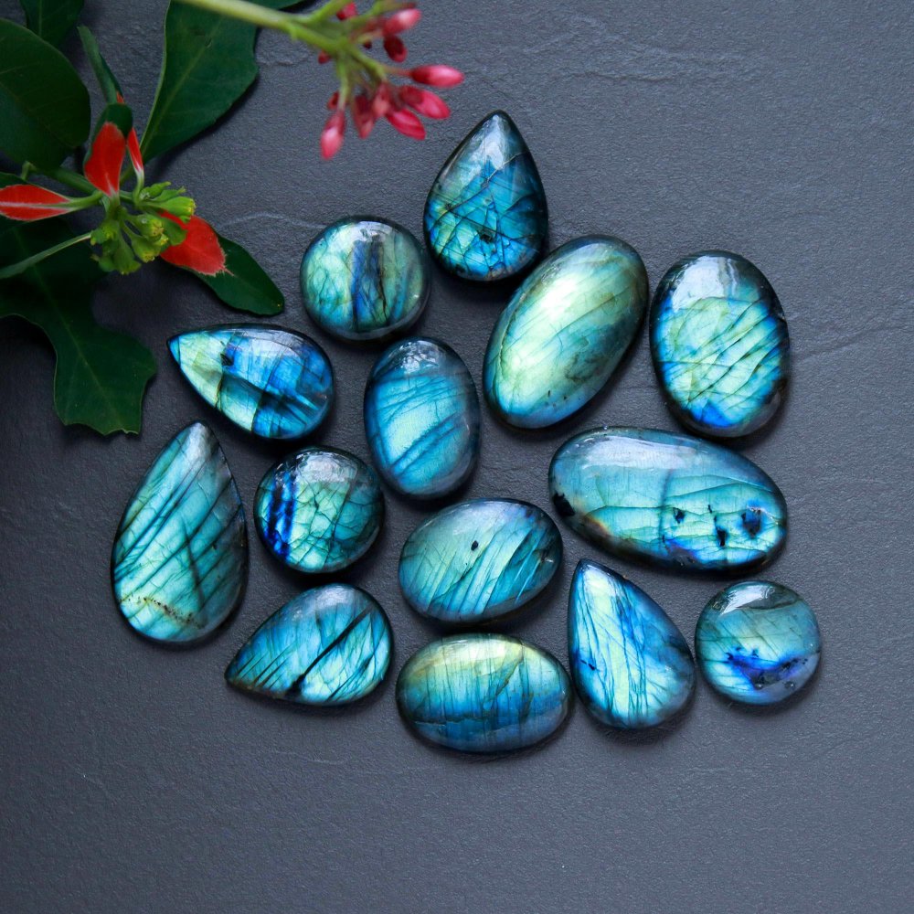 14 Pcs 280 Cts  Natural Labradorite Cabochon Loose Gemstone Jewelry Wire Wrapped Pendant Semi-Precious Healing Crystal Lot 16x16-34x18mm #12915