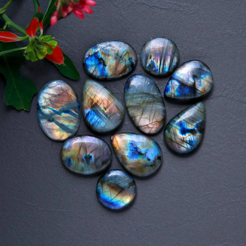 10 Pcs 171 Cts  Natural Labradorite Cabochon Loose Gemstone Jewelry Wire Wrapped Pendant Semi-Precious Healing Crystal Lot 17x17-27x16mm #12917