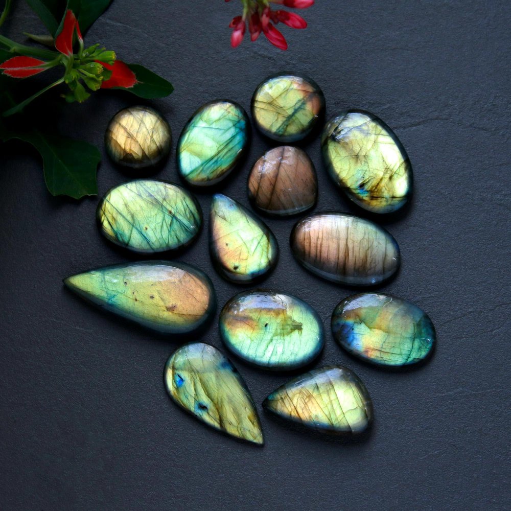 13Pcs 227Cts  Natural Labradorite Cabochon Loose Gemstone Jewelry Wire Wrapped Pendant Semi-Precious Healing Crystal Lot 15x15-36x18mm #12920