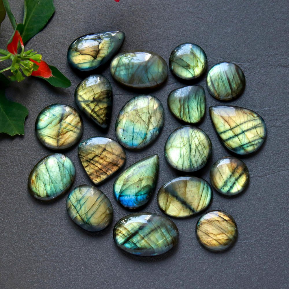 18Pcs 275Cts  Natural Labradorite Cabochon Loose Gemstone Jewelry Wire Wrapped Pendant Semi-Precious Healing Crystal Lots15x15-26x19mm #12924