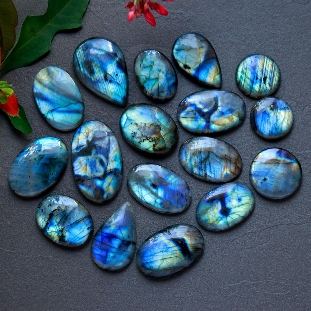 17Pcs 268Cts  Natural Labradorite Cabochon Loose Gemstone Jewelry Wire Wrapped Pendant Semi-Precious Healing Crystal Lots16x16-31x19mm #12925