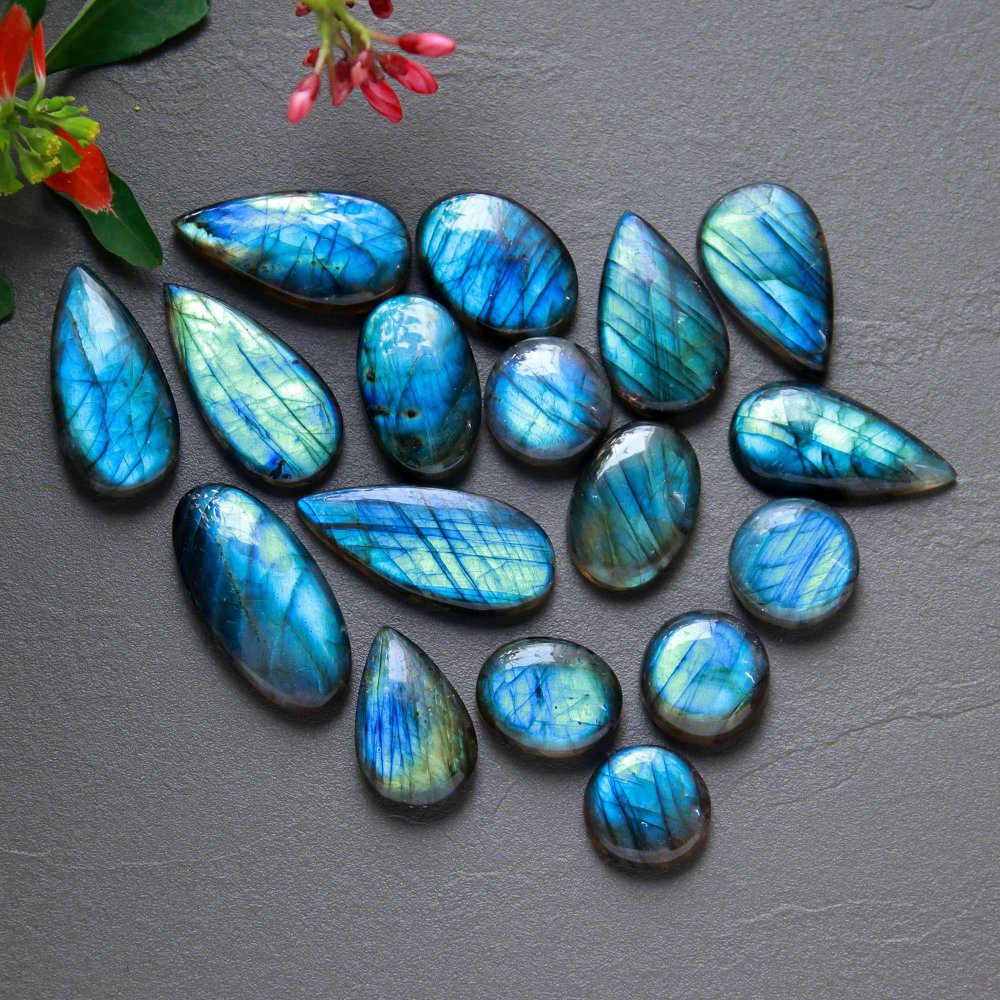 17Pcs 255Cts  Natural Labradorite Cabochon Loose Gemstone Jewelry Wire Wrapped Pendant Semi-Precious Healing Crystal Lots17x13-32x14mm #12928