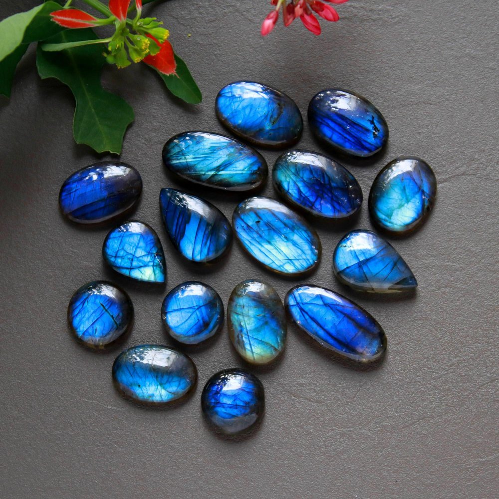 16Pcs 222Cts  Natural Labradorite Cabochon Loose Gemstone Jewelry Wire Wrapped Pendant Semi-Precious Healing Crystal Lots14x14-26x12mm #12929