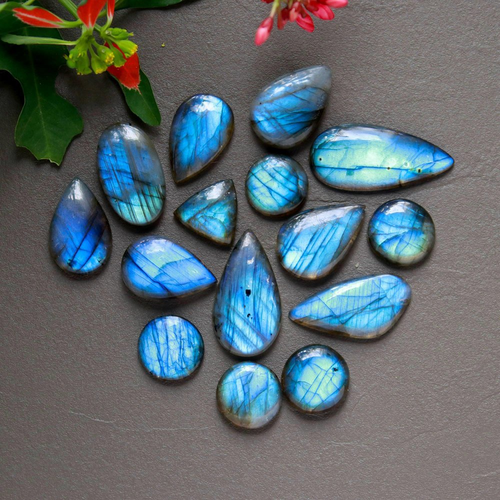 15Pcs 170Cts  Natural Labradorite Cabochon Loose Gemstone Jewelry Wire Wrapped Pendant Semi-Precious Healing Crystal Lots14x14-32x15mm #12930