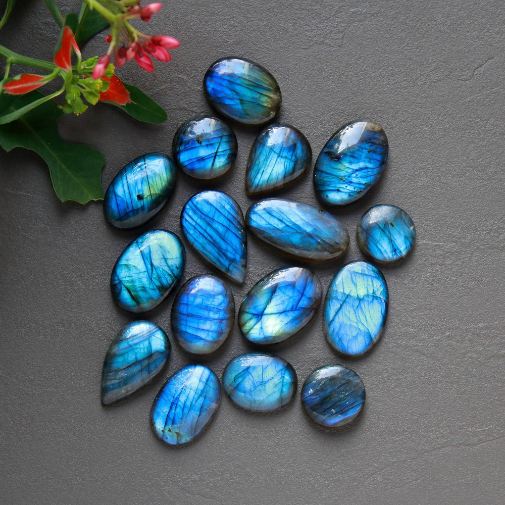 16Pcs 217Cts  Natural Labradorite Cabochon Loose Gemstone Jewelry Wire Wrapped Pendant Semi-Precious Healing Crystal Lots14x14-25x12mm #12932