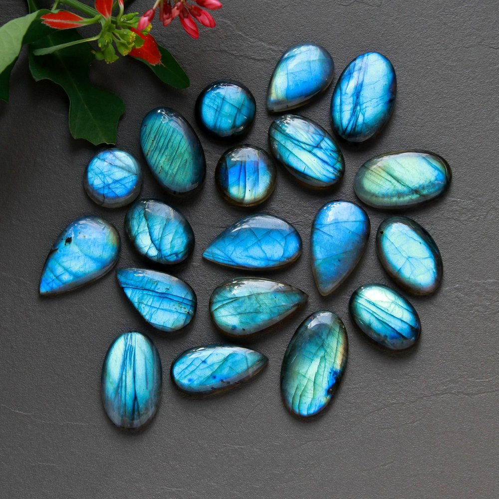 19Pcs 252Cts  Natural Labradorite Cabochon Loose Gemstone Jewelry Wire Wrapped Pendant Semi-Precious Healing Crystal Lots14x14-26x14mm #12933