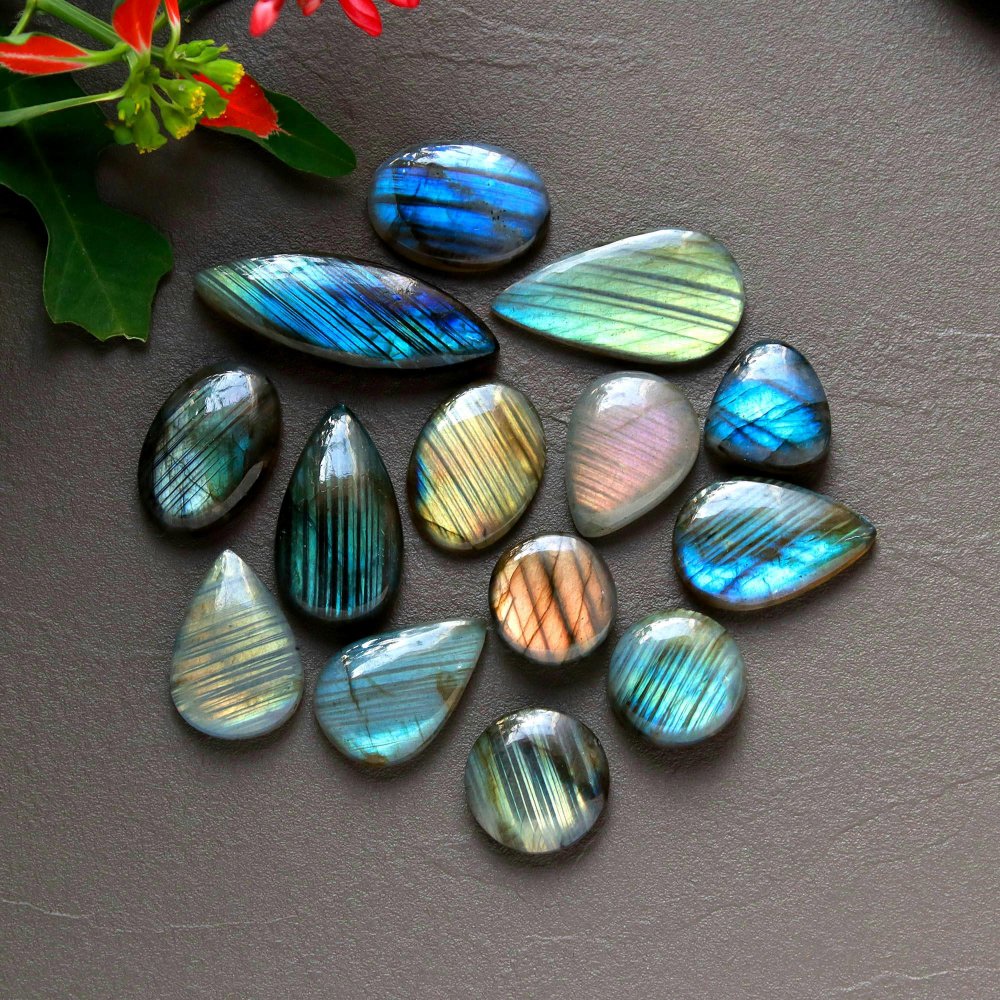 14Pcs 172Cts  Natural Labradorite Cabochon Loose Gemstone Jewelry Wire Wrapped Pendant Semi-Precious Healing Crystal Lots14x14-34x12mm #12934