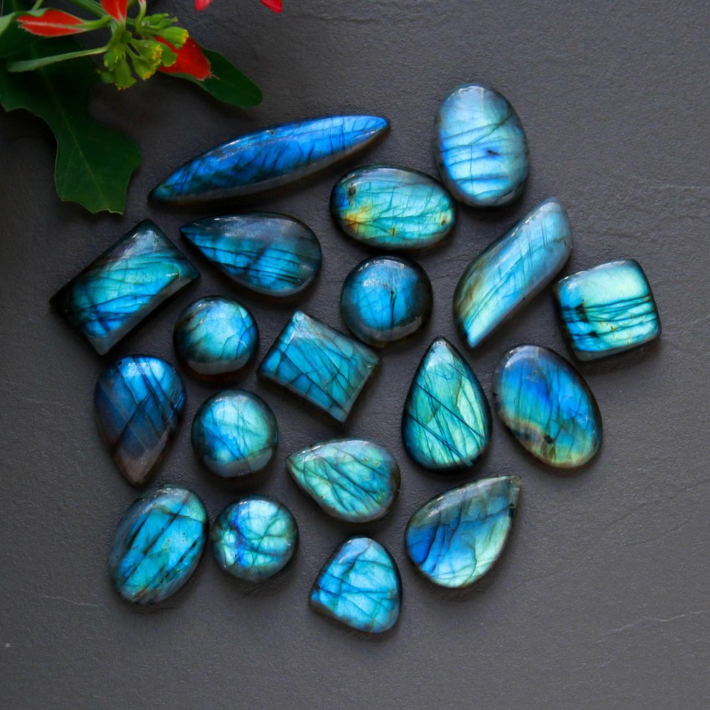 19Pcs 241Cts  Natural Labradorite Cabochon Loose Gemstone Jewelry Wire Wrapped Pendant Semi-Precious Healing Crystal Lots13x13-42x10mm #12935