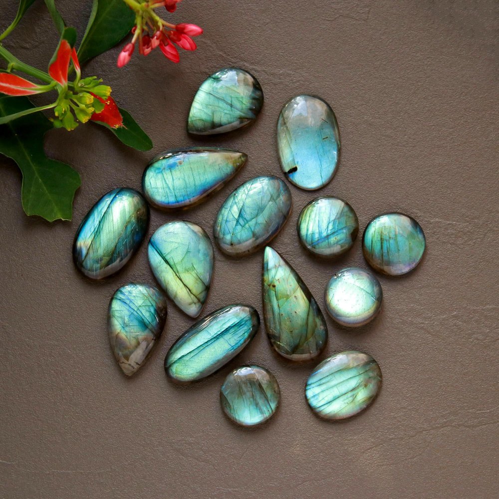 14Pcs 163Cts  Natural Labradorite Cabochon Loose Gemstone Jewelry Wire Wrapped Pendant Semi-Precious Healing Crystal Lots14x14-29x14mm #12937