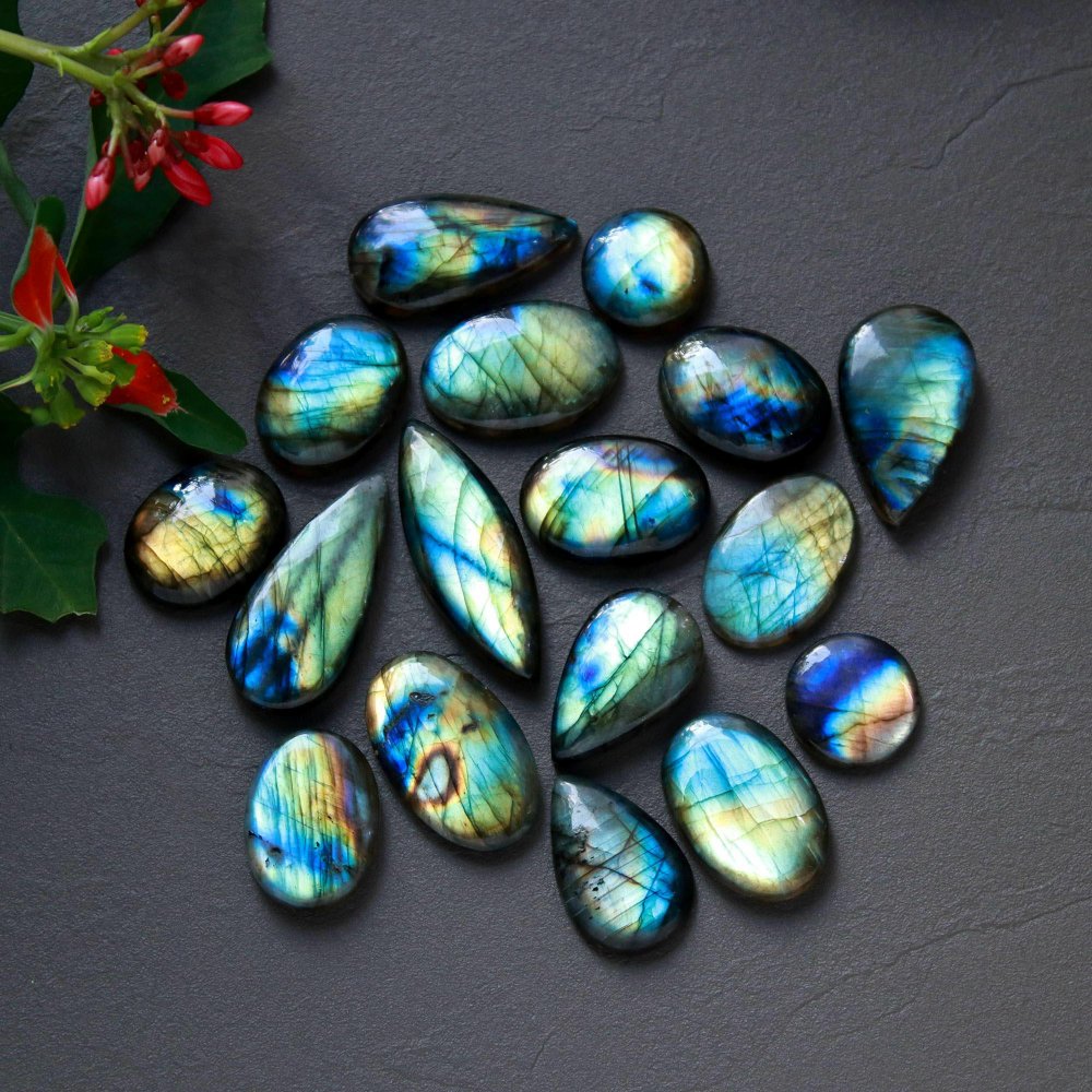 17Pcs 238Cts  Natural Labradorite Cabochon Loose Gemstone Jewelry Wire Wrapped Pendant Semi-Precious Healing Crystal Lots14x14-34x12mm #12938