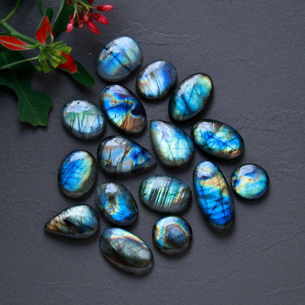 16Pcs 226Cts  Natural Labradorite Cabochon Loose Gemstone Jewelry Wire Wrapped Pendant Semi-Precious Healing Crystal Lots14x14-28x13mm #12939