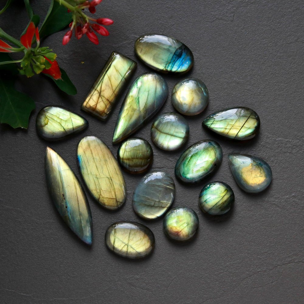 16Pcs 205Cts  Natural Labradorite Cabochon Loose Gemstone Jewelry Wire Wrapped Pendant Semi-Precious Healing Crystal Lots13x13-42x12mm #12940