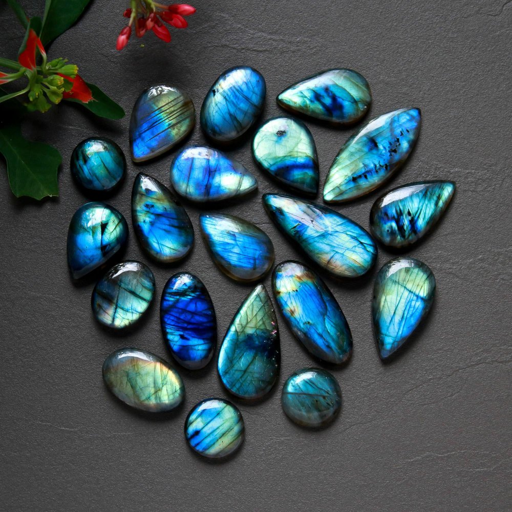 20Pcs 294Cts  Natural Labradorite Cabochon Loose Gemstone Jewelry Wire Wrapped Pendant Semi-Precious Healing Crystal Lots13x13-32x14mm #12941