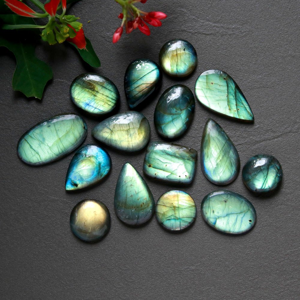 15Pcs 167Cts  Natural Labradorite Cabochon Loose Gemstone Jewelry Wire Wrapped Pendant Semi-Precious Healing Crystal Lots13x13-27x15mm #12942