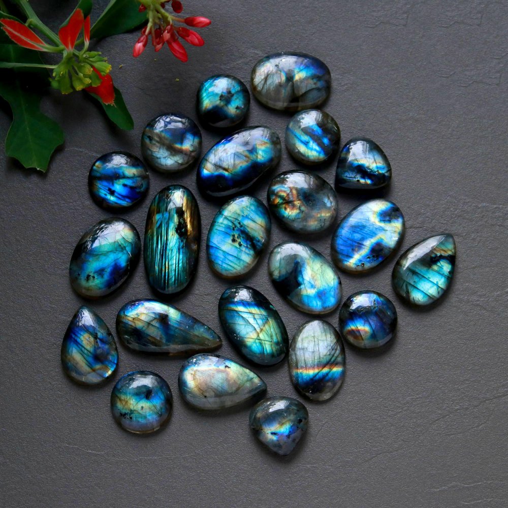 22Pcs 261Cts  Natural Labradorite Cabochon Loose Gemstone Jewelry Wire Wrapped Pendant Semi-Precious Healing Crystal Lots14x14-28x14mm #12943