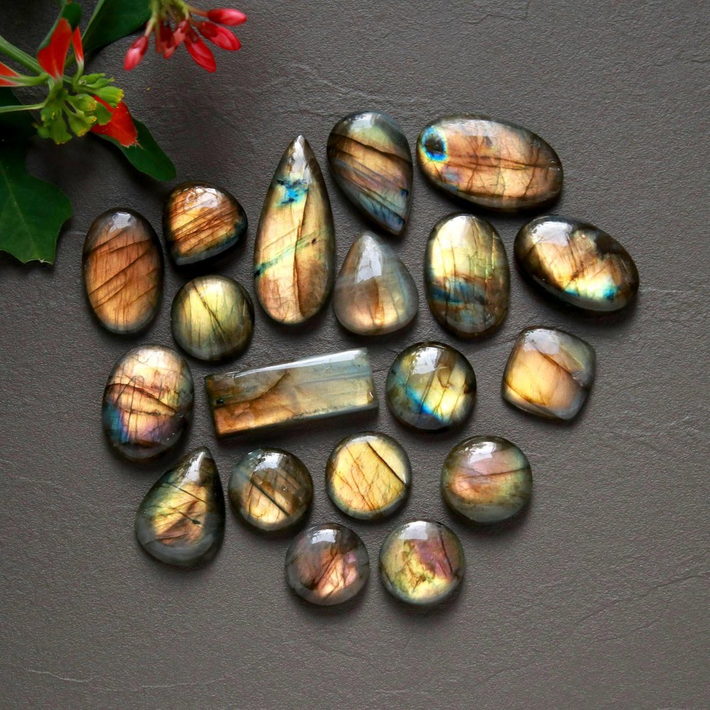 19Pcs 228Cts  Natural Labradorite Cabochon Loose Gemstone Jewelry Wire Wrapped Pendant Semi-Precious Healing Crystal Lots13x13-32x13mm #12945