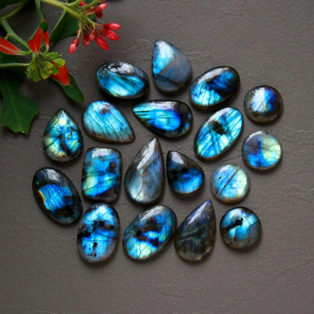 18Pcs 235Cts  Natural Labradorite Cabochon Loose Gemstone Jewelry Wire Wrapped Pendant Semi-Precious Healing Crystal Lots14x14-26x15mm #12946