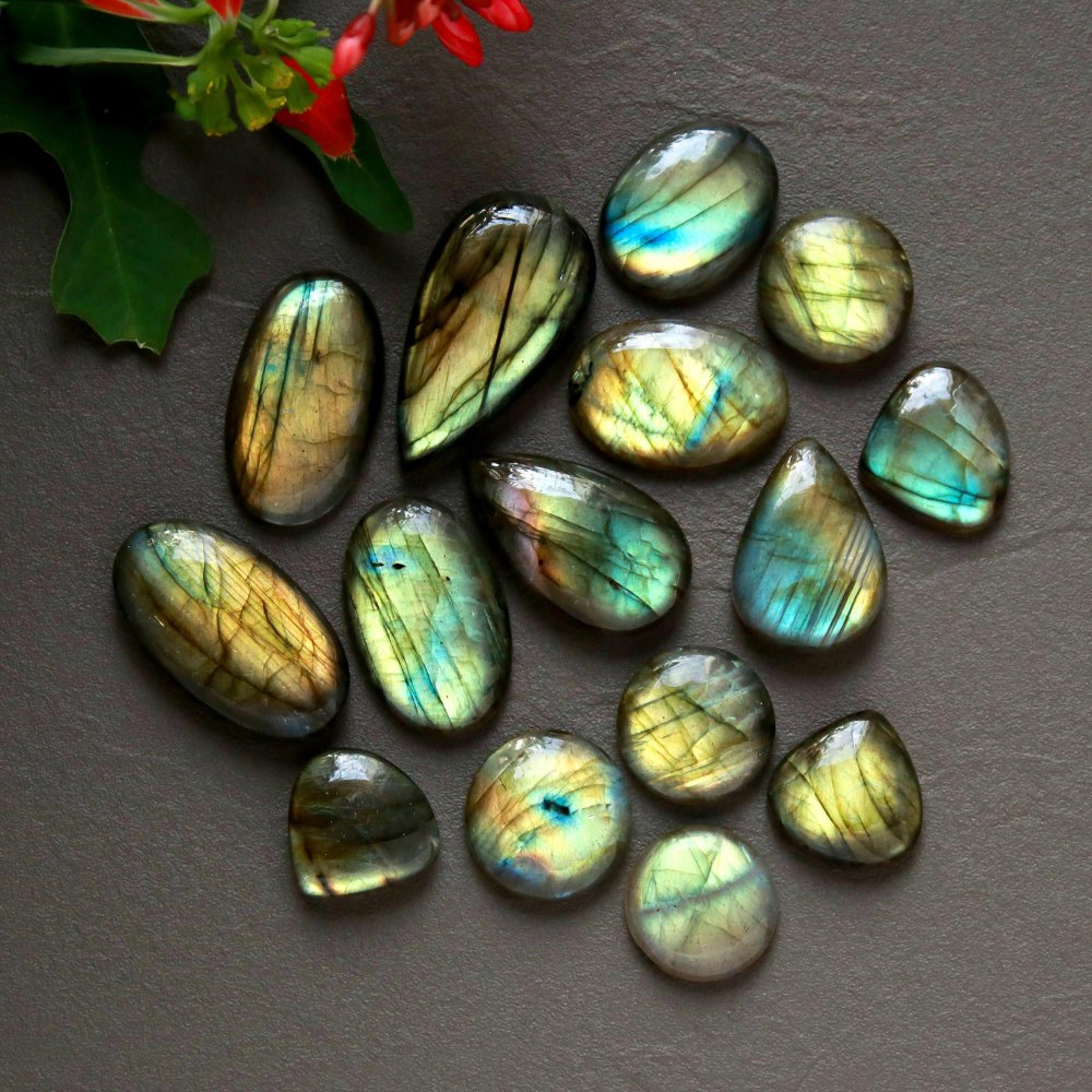 15Pcs 180Cts  Natural Labradorite Cabochon Loose Gemstone Jewelry Wire Wrapped Pendant Semi-Precious Healing Crystal Lots14x14-28x15mm #12947