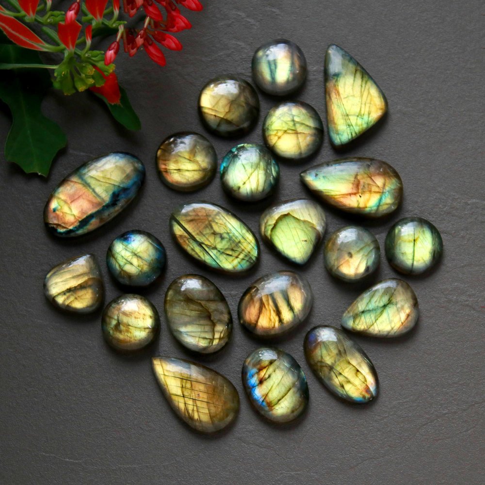 21Pcs 255Cts  Natural Labradorite Cabochon Loose Gemstone Jewelry Wire Wrapped Pendant Semi-Precious Healing Crystal Lots13x13-28x15mm #12948