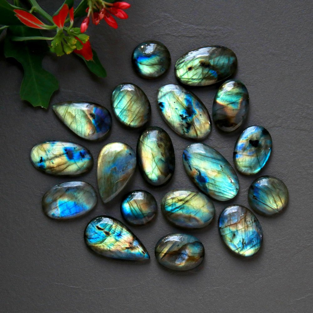 18Pcs 235Cts  Natural Labradorite Cabochon Loose Gemstone Jewelry Wire Wrapped Pendant Semi-Precious Healing Crystal Lots13x13-26x14mm #12949