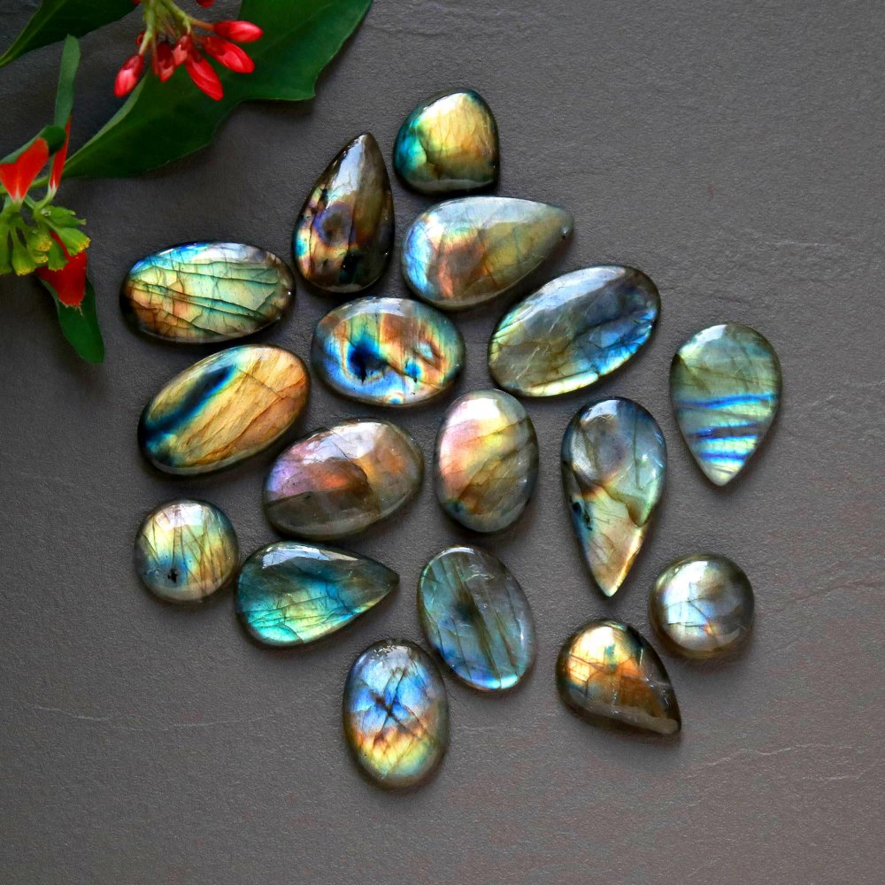 17Pcs 204Cts  Natural Labradorite Cabochon Loose Gemstone Jewelry Wire Wrapped Pendant Semi-Precious Healing Crystal Lots14x14-26x14mm #12950