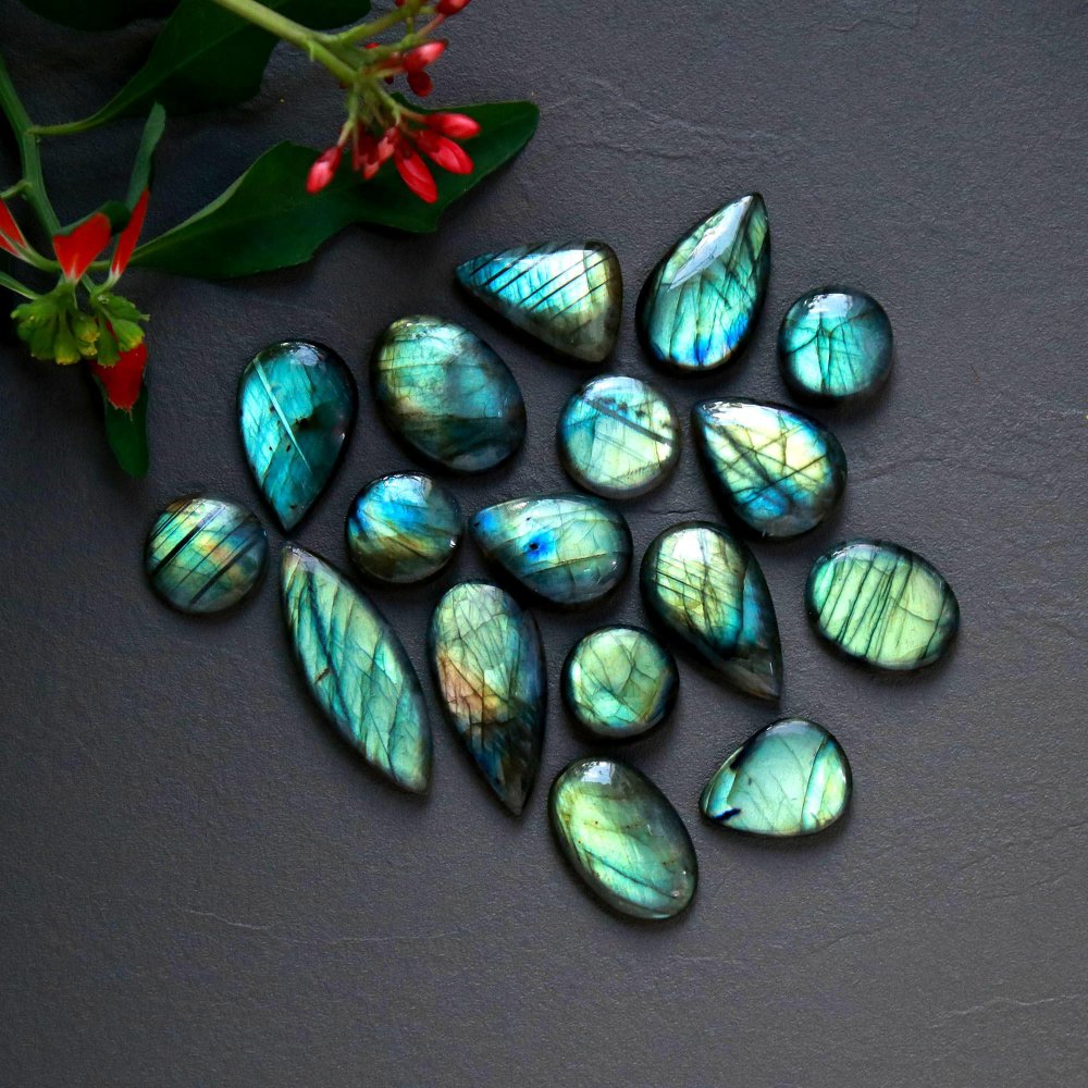 17Pcs 204Cts  Natural Labradorite Cabochon Loose Gemstone Jewelry Wire Wrapped Pendant Semi-Precious Healing Crystal Lots14x14-34x12mm #12951