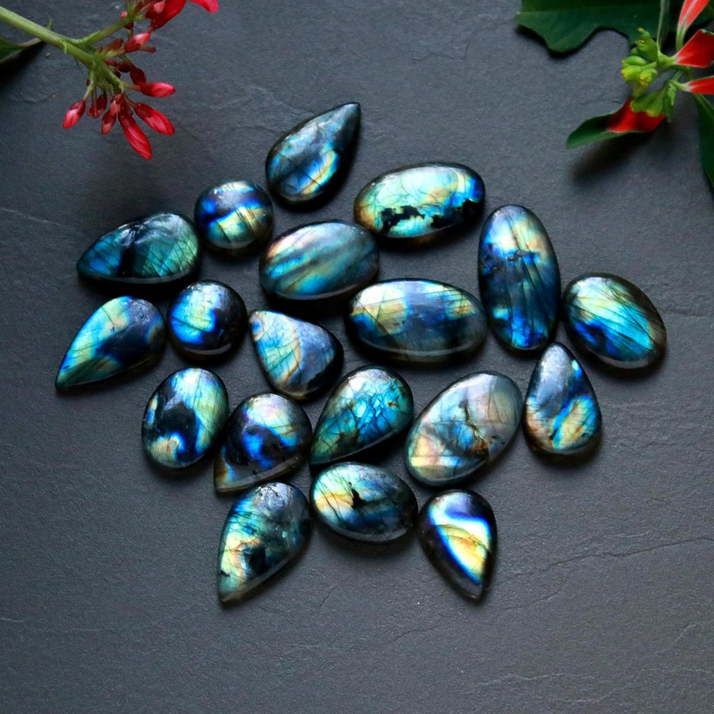 19Pcs 252Cts  Natural Labradorite Cabochon Loose Gemstone Jewelry Wire Wrapped Pendant Semi-Precious Healing Crystal Lots14x14-28x14mm #12952