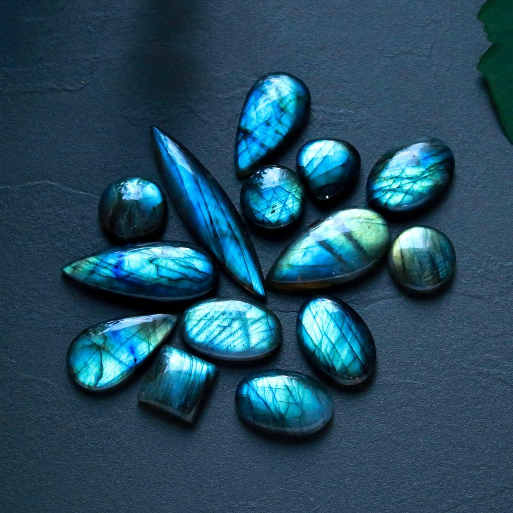 14Pcs 208Cts  Natural Labradorite Cabochon Loose Gemstone Jewelry Wire Wrapped Pendant Semi-Precious Healing Crystal Lots14x14-47x10mm #12954