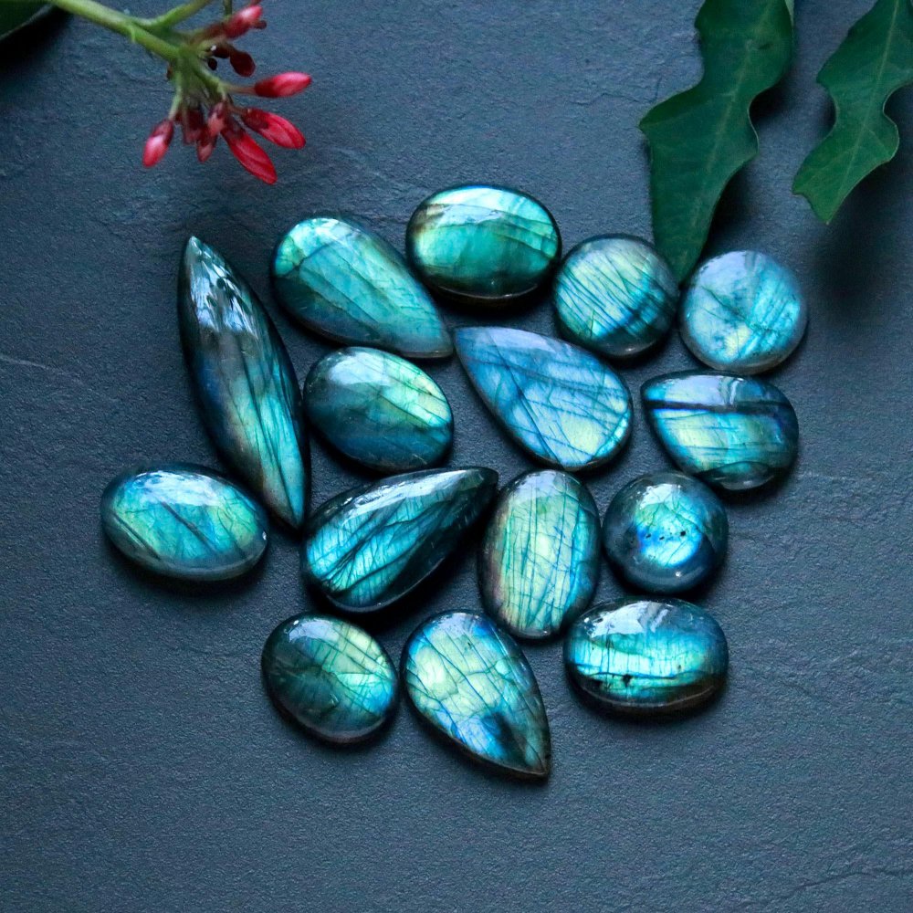 15Pcs 194Cts  Natural Labradorite Cabochon Loose Gemstone Jewelry Wire Wrapped Pendant Semi-Precious Healing Crystal Lots15x15-40x12mm #12955