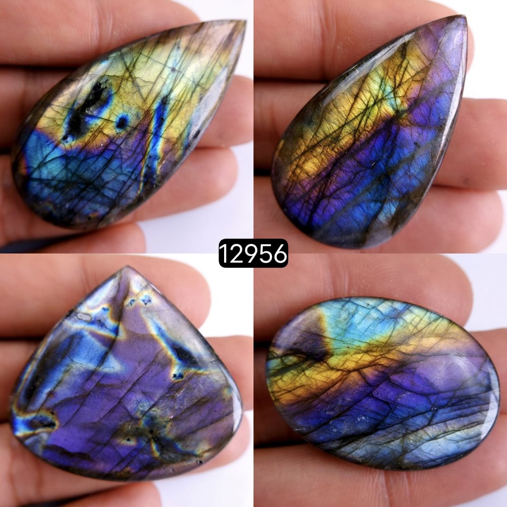 4 Pcs 285 Cts Natural Labradorite Cabochon Lot Polished Loose Gemstone Flat Back Labradorite Jewelry Making Mix Shapes Crystal  37x26-54x28mm #12956