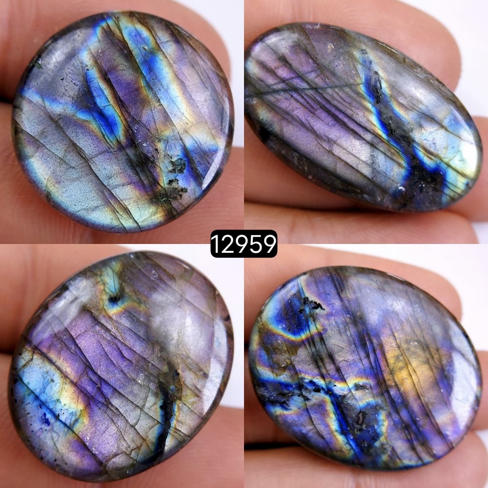 4 Pcs 180 Cts Natural Labradorite Cabochon Lot Polished Loose Gemstone Flat Back Labradorite Jewelry Making Mix Shapes Crystal  21x21-39x31mm #12959