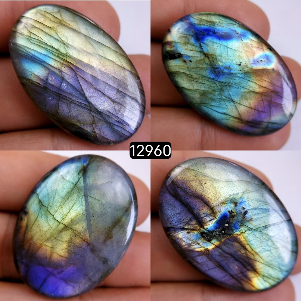 4 Pcs 235 Cts Natural Labradorite Cabochon Lot Polished Loose Gemstone Flat Back Labradorite Jewelry Making Mix Shapes Crystal  35x22-39x25mm #12960