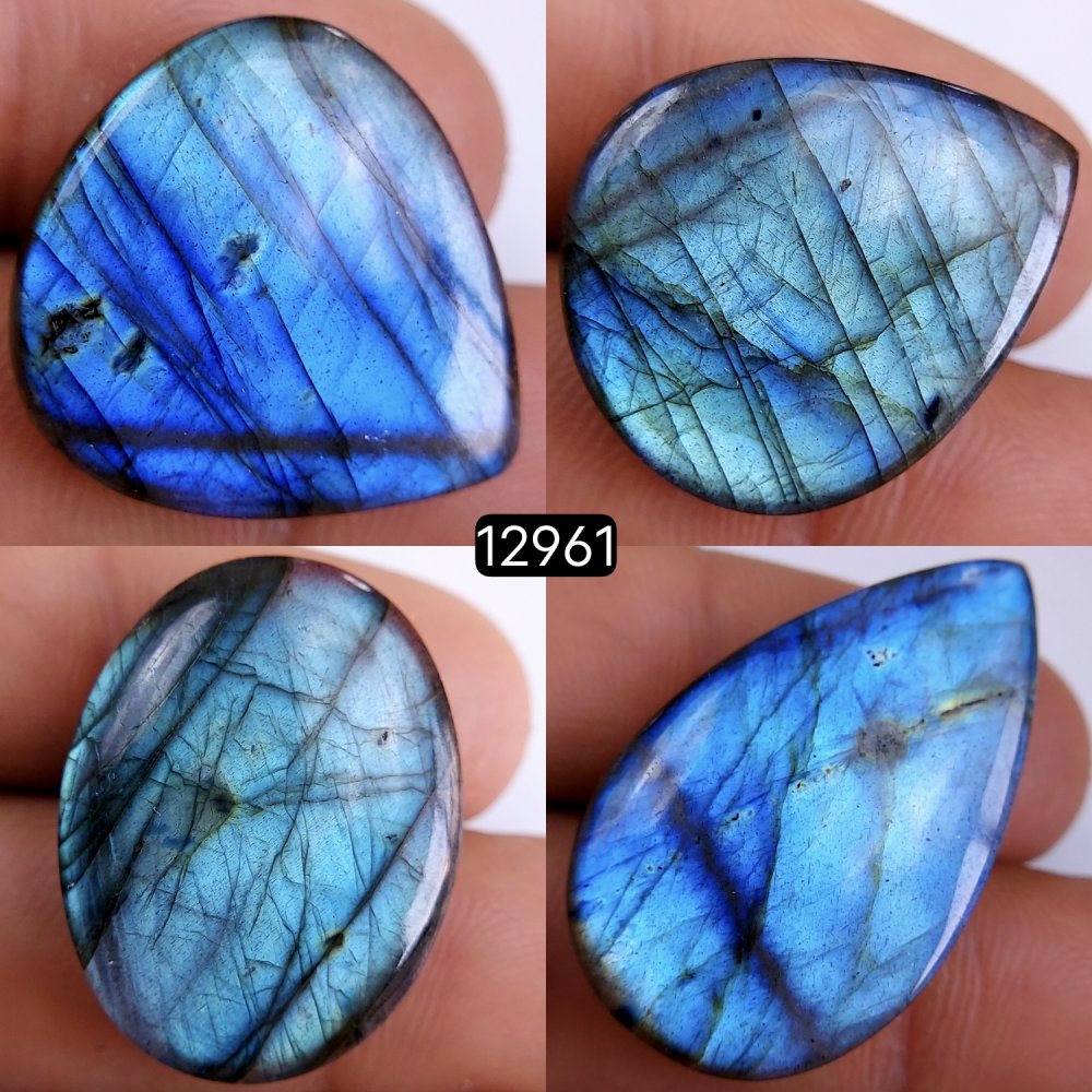 4 Pcs 111 Cts Natural Labradorite Cabochon Lot Polished Loose Gemstone Flat Back Labradorite Jewelry Making Mix Shapes Crystal  24x22-34x20mm #12961