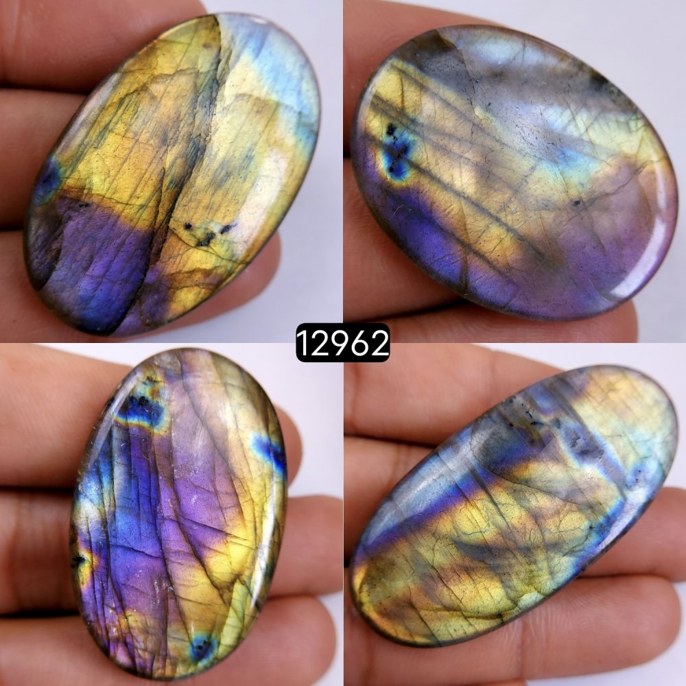 4 Pcs 224 Cts Natural Labradorite Cabochon Lot Polished Loose Gemstone Flat Back Labradorite Jewelry Making Mix Shapes Crystal  35x27-52x26mm #12962