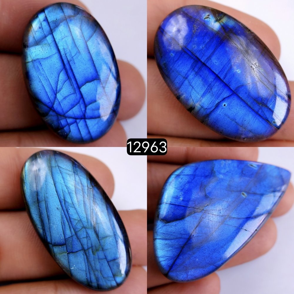 4 Pcs 215 Cts Natural Labradorite Cabochon Lot Polished Loose Gemstone Flat Back Labradorite Jewelry Making Mix Shapes Crystal  30x20-52x30mm #12963