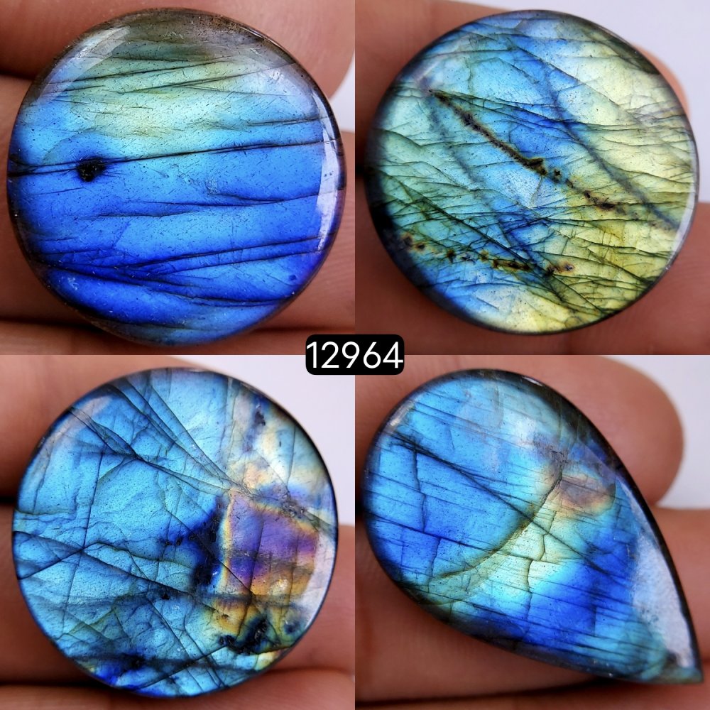 4 Pcs 151 Cts Natural Labradorite Cabochon Lot Polished Loose Gemstone Flat Back Labradorite Jewelry Making Mix Shapes Crystal  21x21-29x29mm #12964