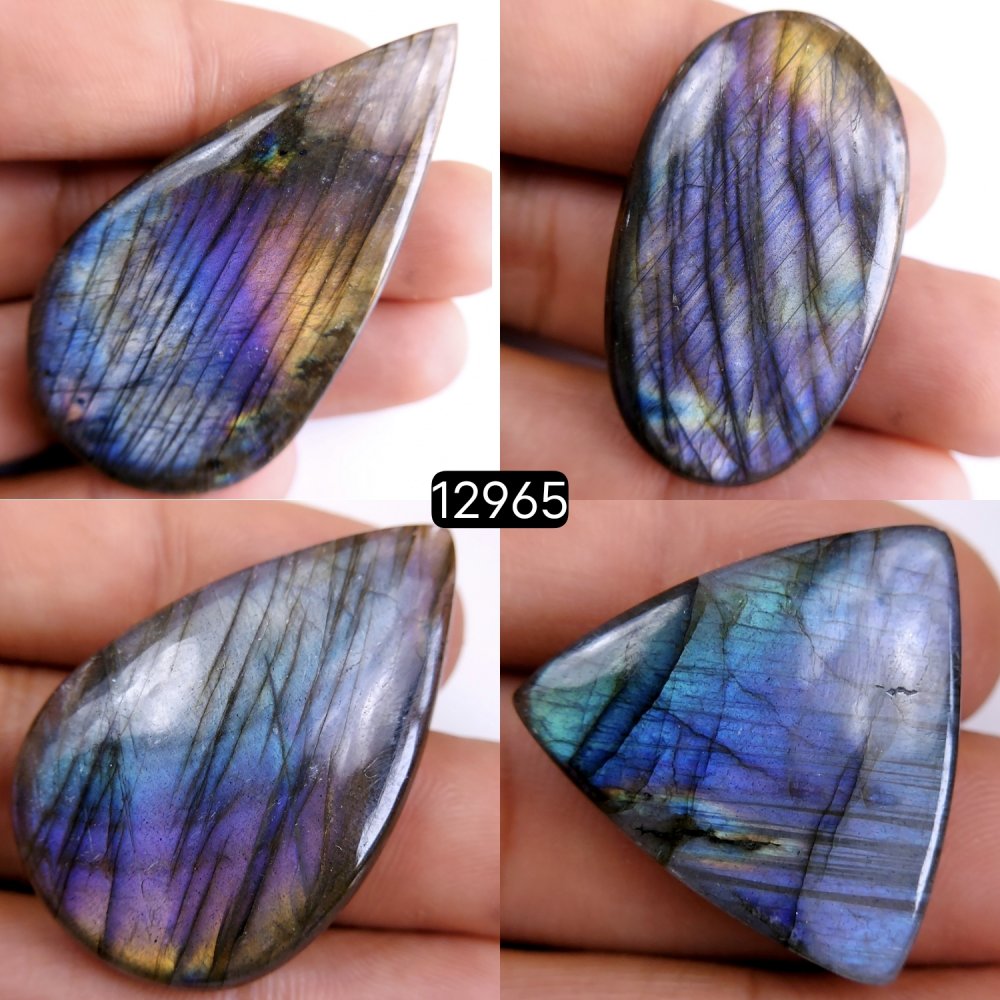 4 Pcs 244 Cts Natural Labradorite Cabochon Lot Polished Loose Gemstone Flat Back Labradorite Jewelry Making Mix Shapes Crystal  26x26-58x31mm #12965