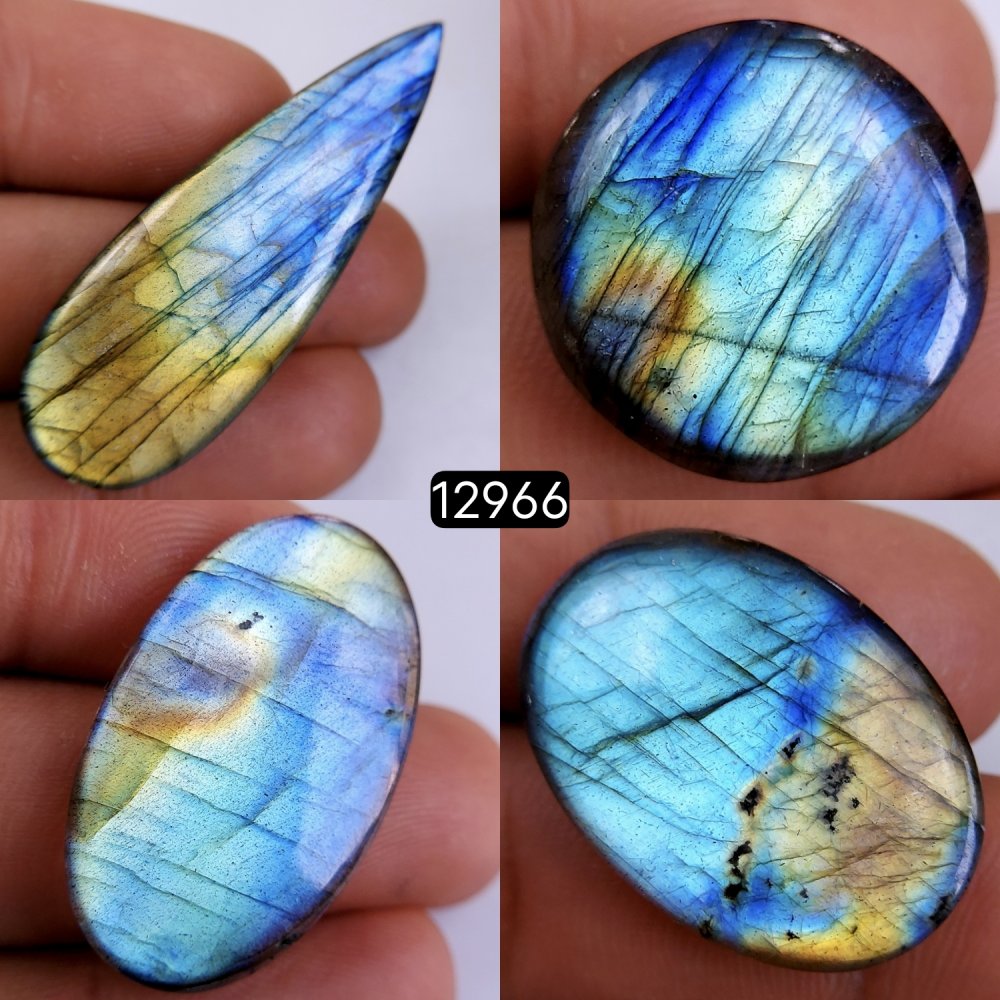 4 Pcs 122 Cts Natural Labradorite Cabochon Lot Polished Loose Gemstone Flat Back Labradorite Jewelry Making Mix Shapes Crystal  21x21-48x16mm #12966