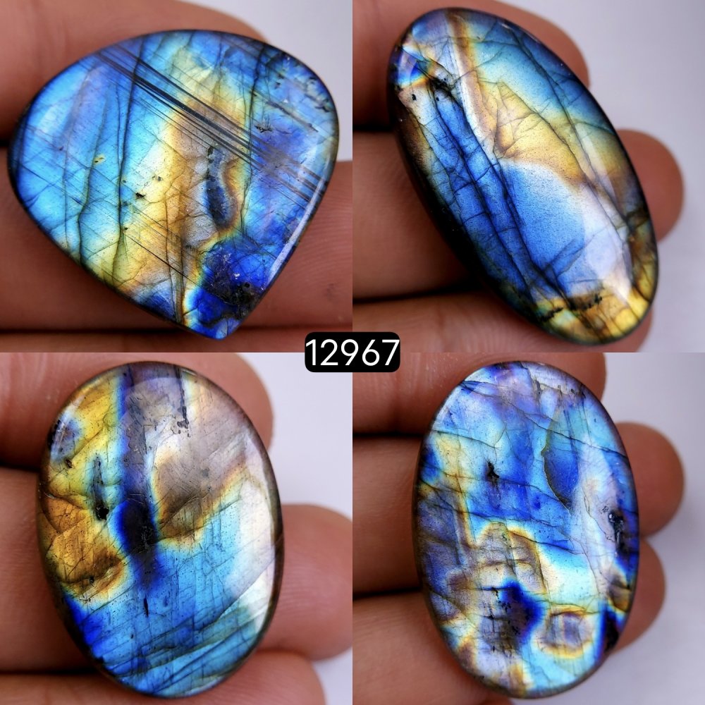 4 Pcs 139 Cts Natural Labradorite Cabochon Lot Polished Loose Gemstone Flat Back Labradorite Jewelry Making Mix Shapes Crystal  27x20-39x21mm #12967