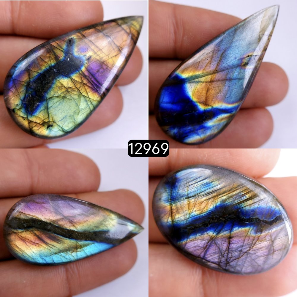 4 Pcs 212 Cts Natural Labradorite Cabochon Lot Polished Loose Gemstone Flat Back Labradorite Jewelry Making Mix Shapes Crystal  21x31-48x22mm #12969