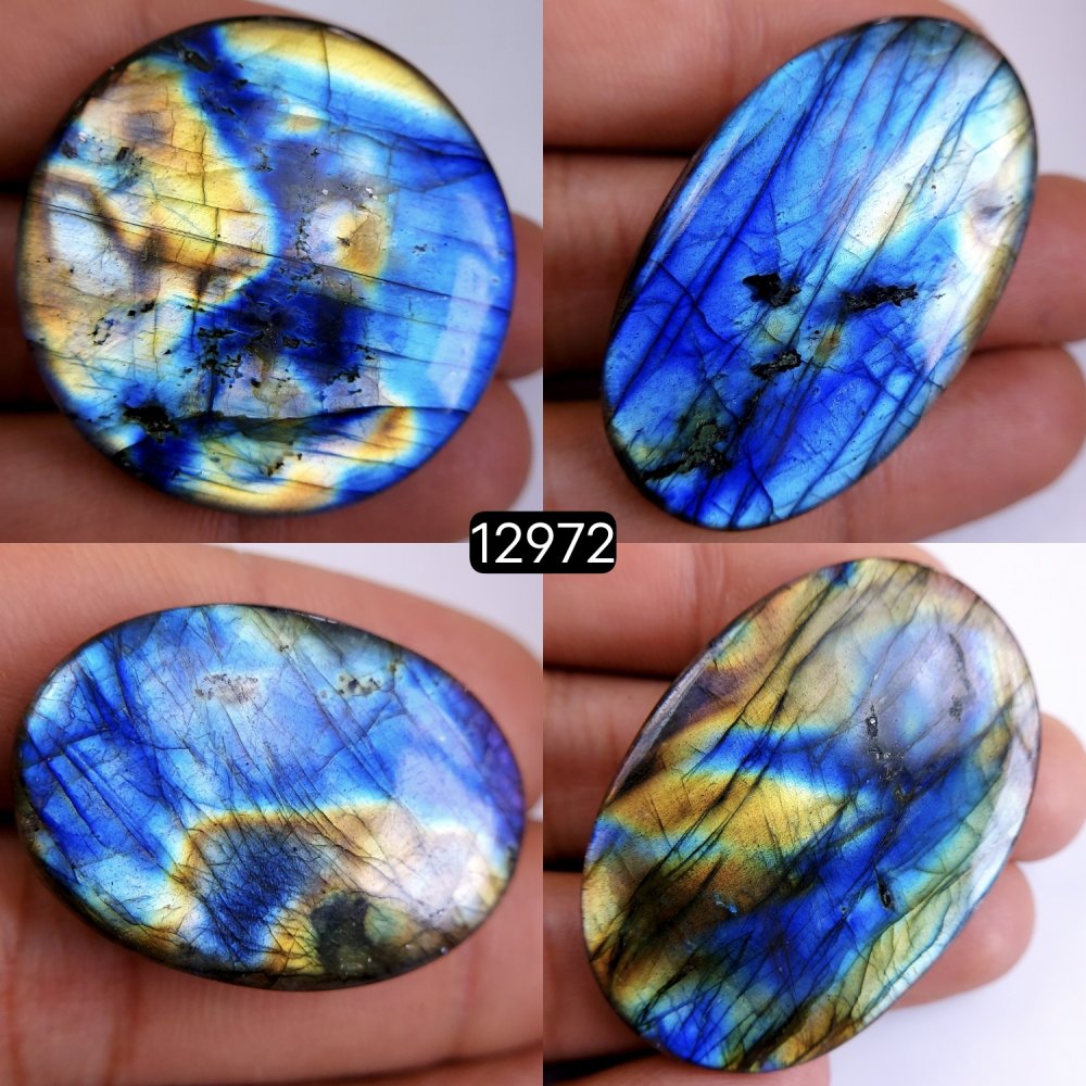 4Pcs 236Cts Natural Blue Labradorite Gemstone Cabochon Semi Precious Wholesale Lot Handmade Jewelry Making Supplies Pendant For Her 31x21-48x32mm#12972