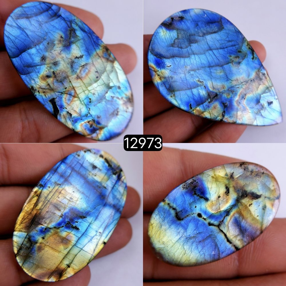 4Pcs 265Cts Natural Blue Labradorite Gemstone Cabochon Semi Precious Wholesale Lot Handmade Jewelry Making Supplies Pendant For Her 35x20-76x52mm#12973