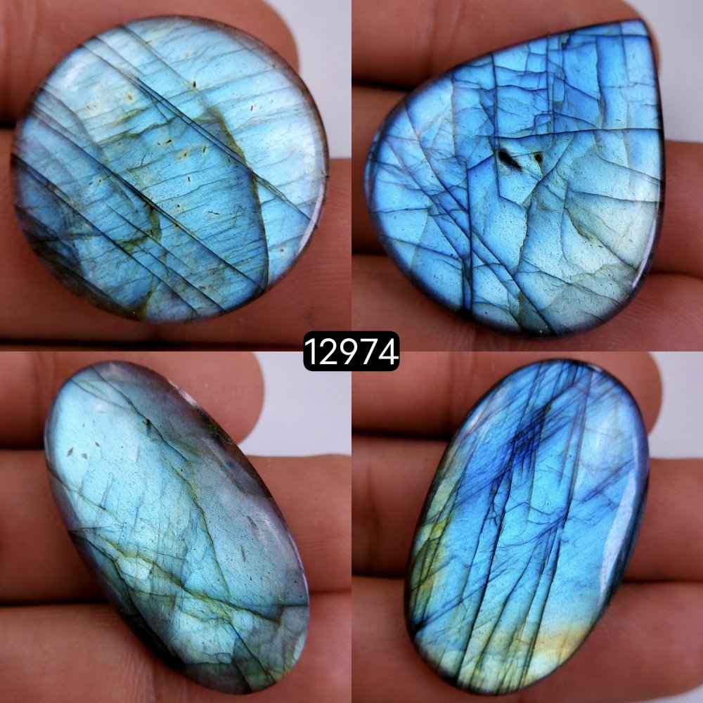 4Pcs 138Cts Natural Blue Labradorite Gemstone Cabochon Semi Precious Wholesale Lot Handmade Jewelry Making Supplies Pendant For Her 25x25-38x20mm#12974